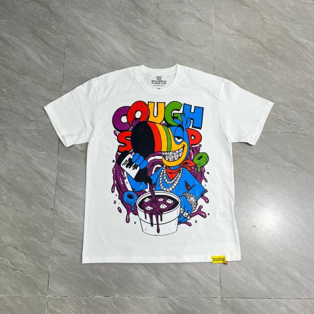 Cough Syrup Cartoon Hip Hop Streetwear Front Multicolor Toucan Bird Grill Teeth Jewelry Pouring Purple Syrup Cup Drip Rainbow Letter Print T-Shirt 2 colors 29344027
