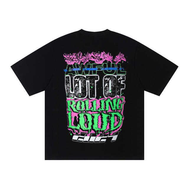 Cough Syrup Y2K Dark Street Front Halloween Carnival Graveyard Monster Sea Lion Drip Font Print Back Contrast Layer Graffiti Oversized T-Shirt 29343932