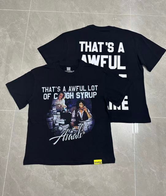 Cough Syrup Movie Scene Two Characters Stacked Cash Portrait Photo Asaali Cursive Signature Contrast Double Slogan Tee 29303852