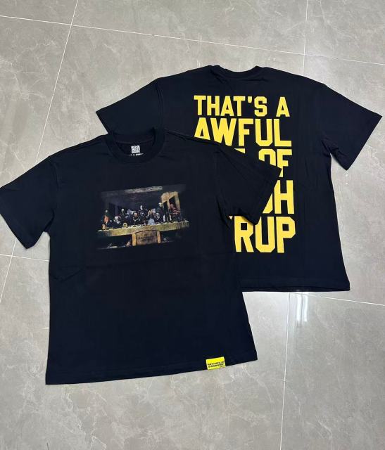 Cough Syrup The Last Supper Hip Hop Rapper Group Remake Painting Front Large Bold Yellow Block Letter Slogan Print Tee 29303902