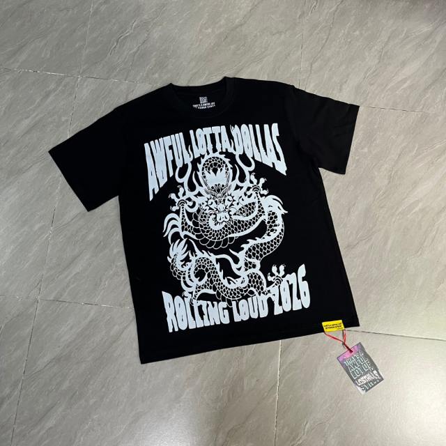 Cough Syrup Retro Festival Streetwear Black Base Oriental Dragon Line Drawing Gothic Typography Music Tour Print T-Shirt 29344175