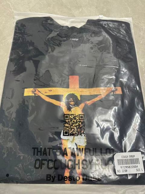 Cough Syrup Jesus Crucifix Portrait Front Large Bold Block Letter FREE JEFF Back Double Sided Print Tee 29303891