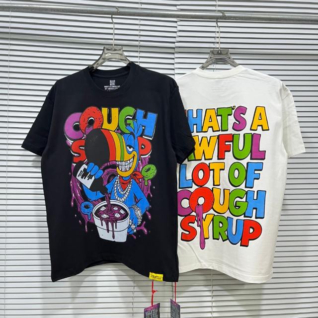 Cough Syrup Cartoon Hip Hop Streetwear Front Multicolor Toucan Bird Grill Teeth Jewelry Pouring Purple Syrup Cup Drip Rainbow Letter Print T-Shirt 2 colors 29344027