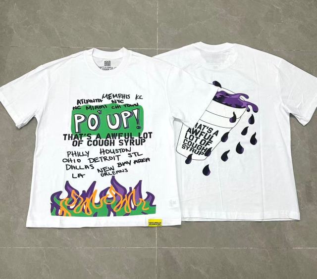 Cough Syrup PO' UP US City Name List Green Box Text Gradient Flame Front Purple Syrup Dripping Disposable Cup Print Tee 2 colors 29303911