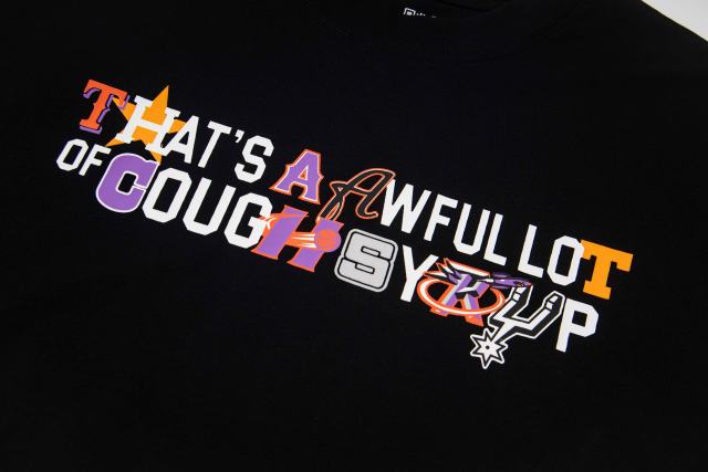 Cough Syrup Y2K Modern Street Front Tiny Star Accent Multicolor Letter Back Big Mixed Color Stacked Text Print T-Shirt 29345354
