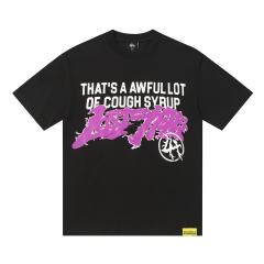 Cough Syrup Pink Graffiti Typography Dual Line Front Circular Frame Grunge Text Print Tee 2 colors 29303963