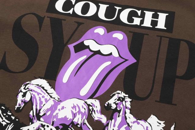 Cough Syrup Running Horses Purple Tongue Split Letter Front Full Stacked Slogan Back Tee 2 colors 29290051
