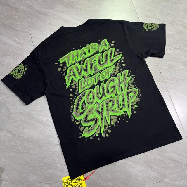 Cough Syrup Dark Grunge Streetwear Front Splatter Paint Toxic Green Jagged Graffiti Letter Overturned Cup Purple Liquid Print Oversized T-Shirt 29343950