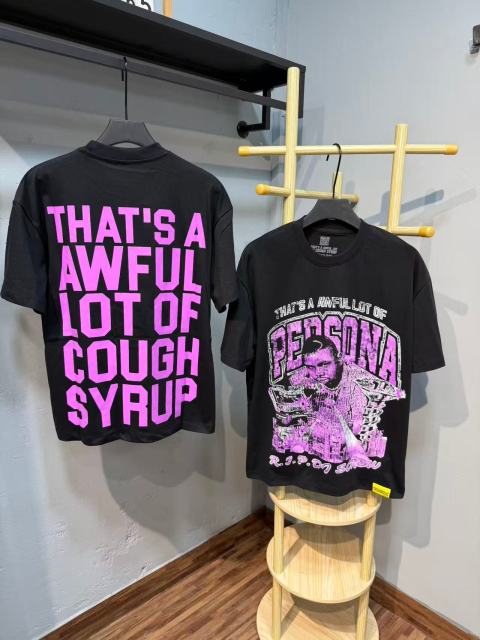 Cough Syrup Purple Faded Grainy DJ Screw Tribute RIP Memorial Persona Gothic Font Portrait Graphic Print Tee 29303823