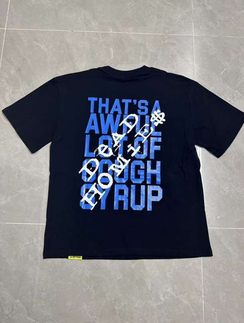 Cough Syrup Tribute Memorial Cursive Script Angel Wing Bottle Graphic Back Blue Block Letter Overlay Graffiti Tee 29303858