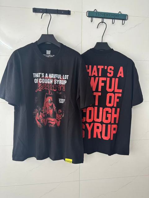 Cough Syrup Red Hue Grim Reaper Group Portrait Gothic Death Letter Front Large Orange Bold Block Slogan Print Tee 29303887