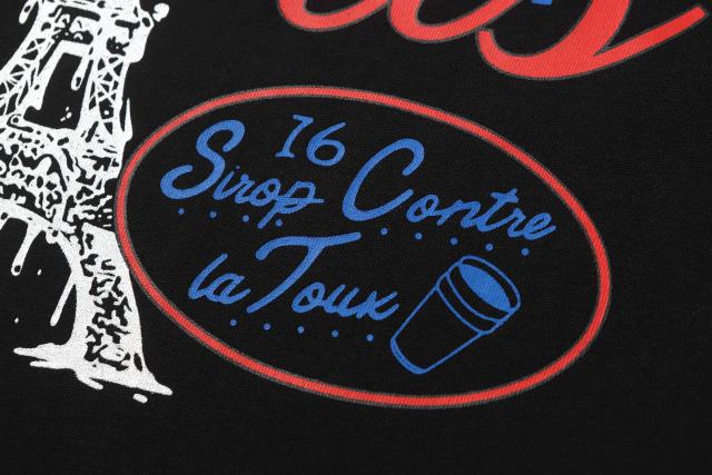 Cough Syrup Eiffel Tower France Flag Travel Stamp Graphic Front Large Bold Blue Stacked Letter Tee 2 colors 29290156