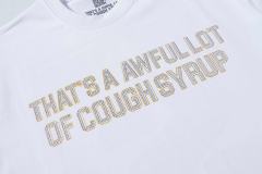 Cough Syrup Luxury Hip Hop Rhinestone Mesh Texture Front Horizontal Slogan Back Framed Dollar Sign Records Logo Tee 29302196