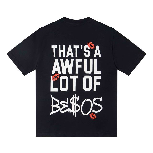 Cough Syrup Lip Print Decorated Front Small Text Back Stacked Bold Letter Cursive Word Print Tee 29303861