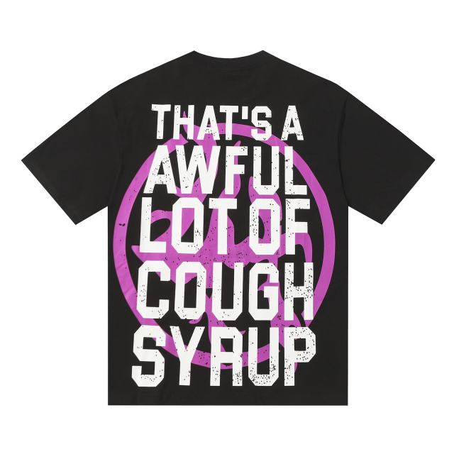 Cough Syrup Pink Graffiti Typography Dual Line Front Circular Frame Grunge Text Print Tee 2 colors 29303963