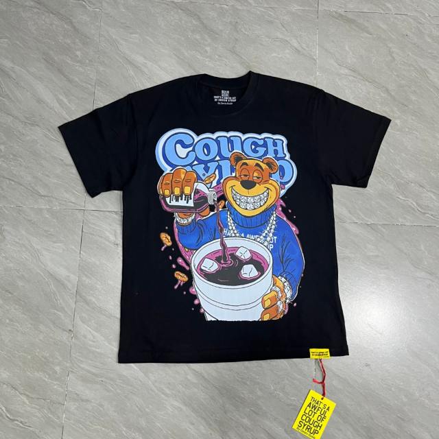 Cough Syrup Cartoon Hip Hop Streetwear Front Honey Bear Diamond Grill Teeth Chain Watch Pouring Purple Syrup Ice Cup Drip Print T-Shirt 2 colors 29344042