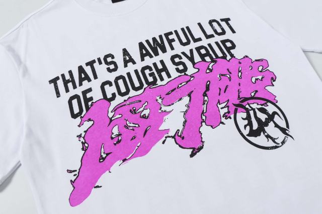 Cough Syrup Pink Graffiti Typography Dual Line Front Circular Frame Grunge Text Print Tee 2 colors 29303963