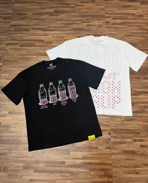 Cough Syrup Four Outline Syrup Bottles Pink Polka Dot Liquid Level Front Half Pink Dot Filled Stacked Slogan Tee 2 colors 29290183