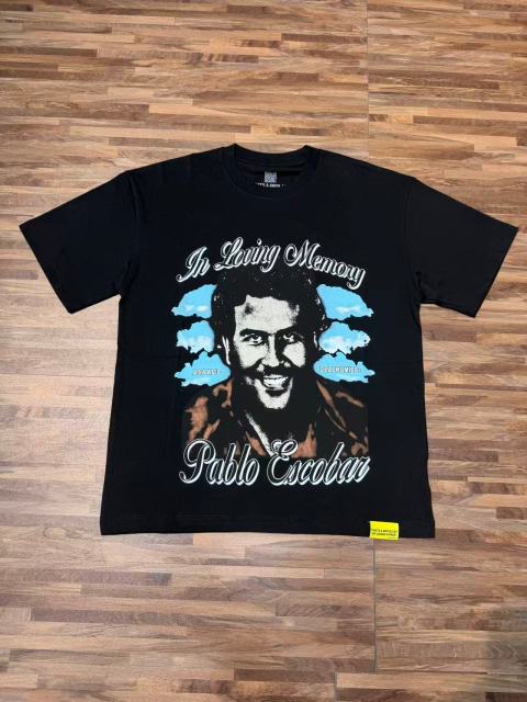 Cough Syrup Asaali In Loving Memory Letter Pablo Escobar Face Print Birth Death Year Gun Handcuff Oversized Tee 29288692