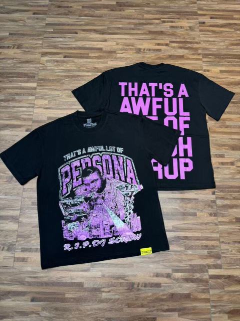 Cough Syrup Purple Faded Grainy DJ Screw Tribute RIP Memorial Persona Gothic Font Portrait Graphic Print Tee 29303823