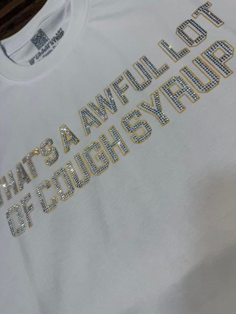 Cough Syrup Luxury Hip Hop Rhinestone Mesh Texture Front Horizontal Slogan Back Framed Dollar Sign Records Logo Tee 29302196