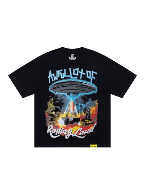 Cough Syrup Hip Hop Streetwear Front Neon Light Bulb Outline Text Ufo Spaceship Abduct Burning City Vintage Cosmic Sky Print Oversized T-Shirt 29344003