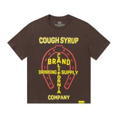 Cough Syrup California Western Horseshoe Brand Text Front Bucking Bronco Lightning Stacked Slogan Printed Tee 29290068