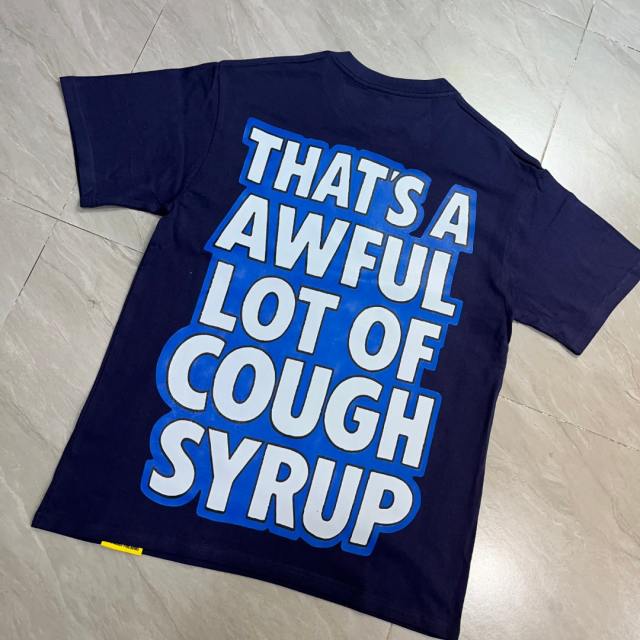 Cough Syrup West Coast Casual Fashion Solid Navy Blue Laid Back Tiger Mascot Pour Syrup Graffiti Bubble Font Print T-Shirt 29344147