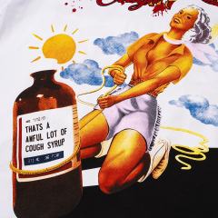 Cough Syrup Pin-Up Lady Syrup Bottle Front Red Graffiti Overlay Stacked Letter Back Print Tee 29290078