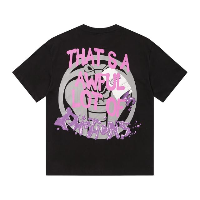 Cough Syrup Two Purple Eye Skull Lightning Front Snake Ring Background Dripping Graffiti Text Print Tee 2 colors 29290122