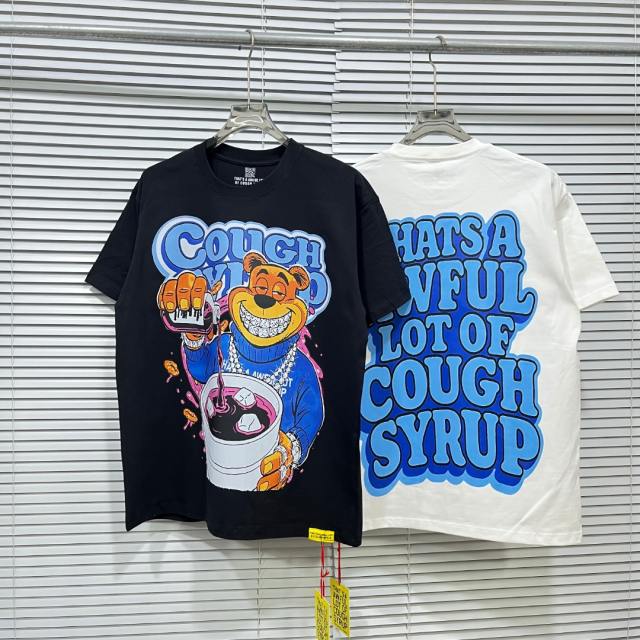 Cough Syrup Cartoon Hip Hop Streetwear Front Honey Bear Diamond Grill Teeth Chain Watch Pouring Purple Syrup Ice Cup Drip Print T-Shirt 2 colors 29344042