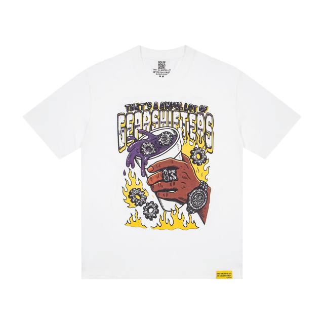 Cough Syrup Grunge Streetwear Mechanic Hand Cup Gear Flame Gothic Letter Print Back Stacked 3D Outline Gearshifters Slogan Graphic Oversized T-Shirt 2 colors 29343893