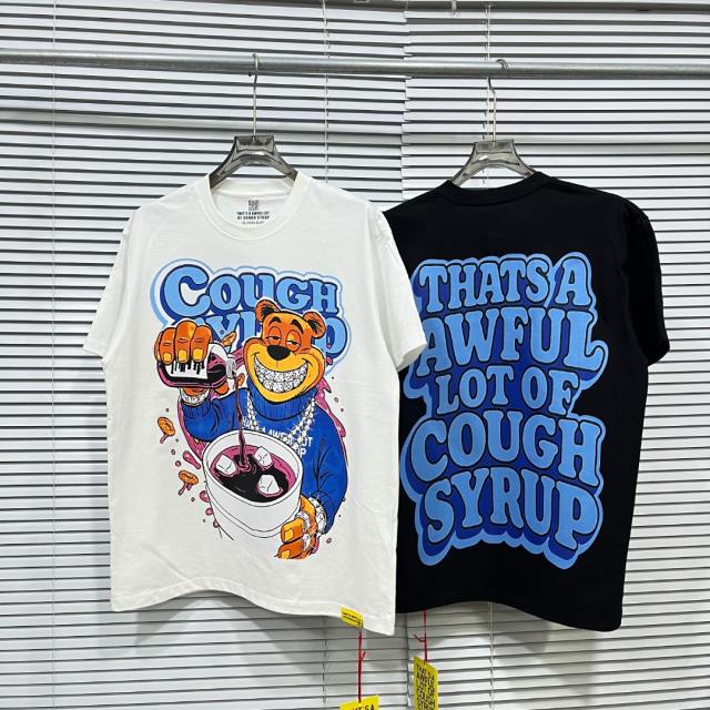 Cough Syrup Cartoon Hip Hop Streetwear Front Honey Bear Diamond Grill Teeth Chain Watch Pouring Purple Syrup Ice Cup Drip Print T-Shirt 2 colors 29344042