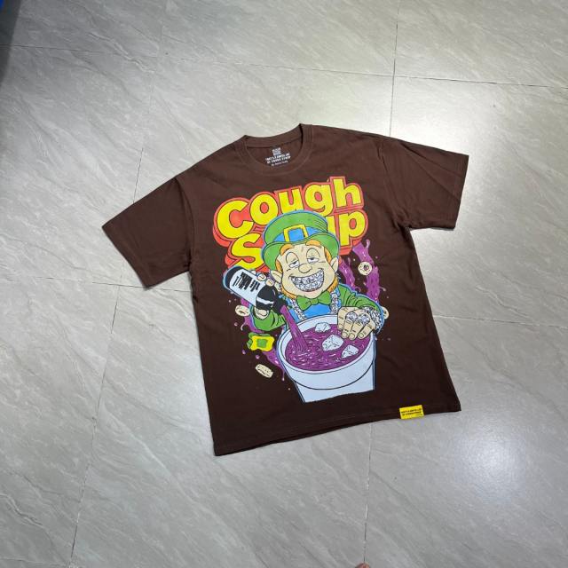 Cough Syrup West Coast Casual Fashion Chocolate Brown Laid Back Leprechaun Mascot Pour Syrup Graffiti Bubble Font Print T-Shirt 29344165