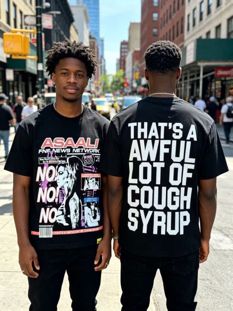 Cough Syrup Asaali Retro Magazine Clipping Collage Figure Front Back Bold Slogan Oversized Tee 29288682