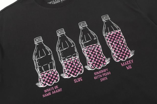 Cough Syrup Four Outline Syrup Bottles Pink Polka Dot Liquid Level Front Half Pink Dot Filled Stacked Slogan Tee 2 colors 29290183