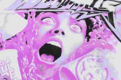 Cough Syrup Screaming Horror Portrait Distressed Bottom Text Front Pink Circular Ring Demon Silhouette Graphic Print Tee 2 colors 29303988
