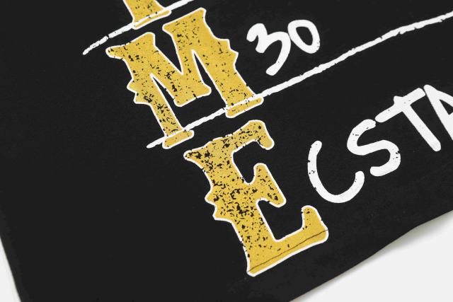 Cough Syrup Vertical Stacked Pharmacy Words Front Large Faded Gold Block Letter Slogan Print Tee 29303867