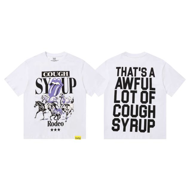 Cough Syrup Running Horses Purple Tongue Split Letter Front Full Stacked Slogan Back Tee 2 colors 29290051