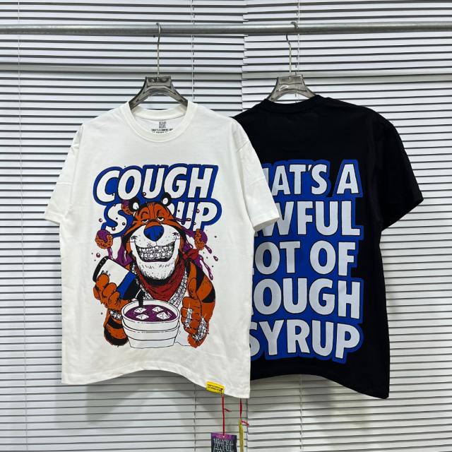 Cough Syrup West Coast Casual Fashion Front Chill Cartoon Tiger Hip Hop Accessories Syrup Pouring Graffiti Bubble Letter Print T-Shirt 2 colors 29344065