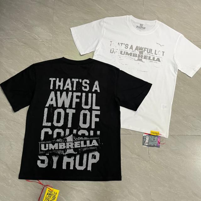 Cough Syrup Grunge Hip Hop Streetwear Front Faded Distressed Umbrella Text Back Giant Stacked Worn Block Letter Print T-Shirt 2 colors 29345297