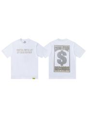 Cough Syrup Luxury Hip Hop Rhinestone Mesh Texture Front Horizontal Slogan Back Framed Dollar Sign Records Logo Tee 29302196