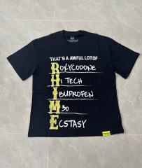 Cough Syrup Vertical Stacked Pharmacy Words Front Large Faded Gold Block Letter Slogan Print Tee 29303867