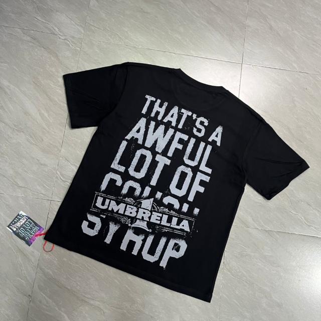 Cough Syrup Grunge Hip Hop Streetwear Front Faded Distressed Umbrella Text Back Giant Stacked Worn Block Letter Print T-Shirt 2 colors 29345297
