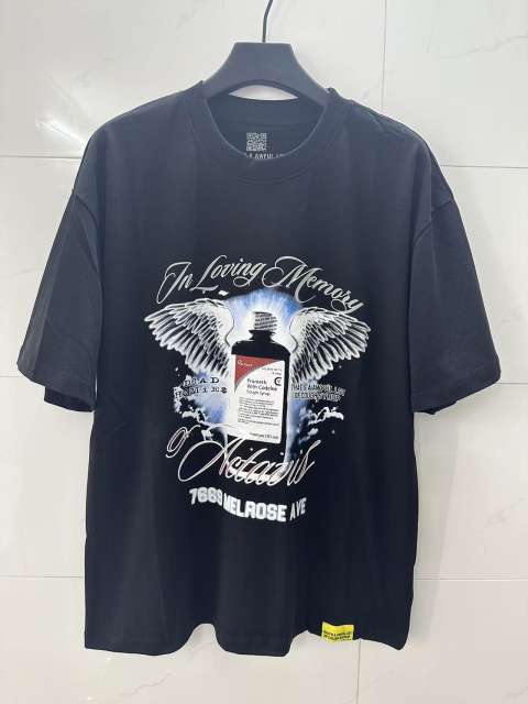 Cough Syrup Tribute Memorial Cursive Script Angel Wing Bottle Graphic Back Blue Block Letter Overlay Graffiti Tee 29303858