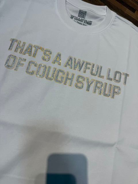 Cough Syrup Luxury Hip Hop Rhinestone Mesh Texture Front Horizontal Slogan Back Framed Dollar Sign Records Logo Tee 29302196