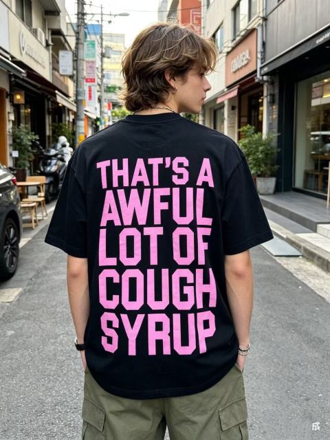 Cough Syrup Pink Line Rodeo Cowboy Cactus Club EST 2018 Front Bold Stacked Letter Tee 29290090
