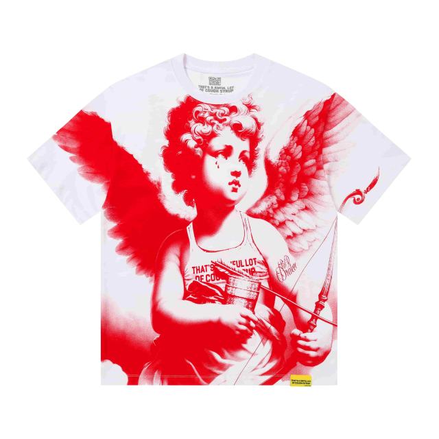 Cough Syrup Sketch Cupid Angel Tattoo Detail Front Gothic Stacked Cursive Slogan Back Tee 4 colors 29290017