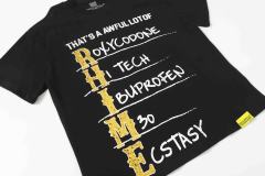 Cough Syrup Vertical Stacked Pharmacy Words Front Large Faded Gold Block Letter Slogan Print Tee 29303867