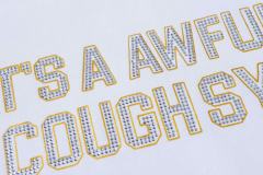 Cough Syrup Luxury Hip Hop Rhinestone Mesh Texture Front Horizontal Slogan Back Framed Dollar Sign Records Logo Tee 29302196